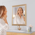 Amorho Bathroom Mirror, 24x30 Inch Wall Mirror, Oak Wood Grain Metal Framed, Anti-Rust, Hang Horizontally/Vertically, Suitable for Bedroom, Farmhouse, Bathroom, Decorative