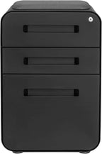 Laura Davidson Furniture STOCKPILE Curve Seated 3-Drawer Mobile File Cabinet with Removable Magnetic Cushion Seat - Metal Filing Cabinet, Pre-Assembled, Black with Dark Grey Cushion
