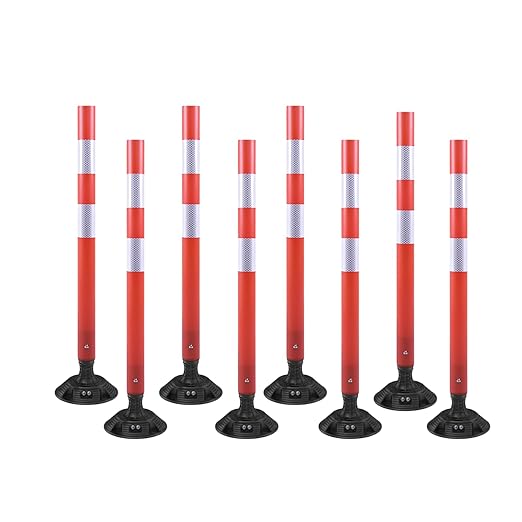 8 Pack Traffic Delineator Posts – High Visibility Reflective Safety Cones with Spring Base for Roadway, Parking, Garage, Construction Zones (Orange, 36 Inch)