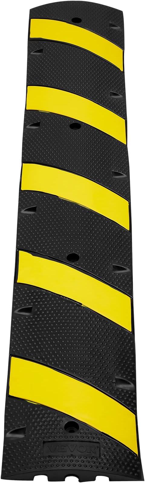 VEVOR 2PCs 6 ft/72'' Rubber Speed Hump, 2 Channel, 22000 lbs Capacity Heavy Duty Traffic Speed Bump, with High Reflective Yellow Strip 8 Expansion Screws and 1 Drill, for Asphalt Concrete Gravel Roads