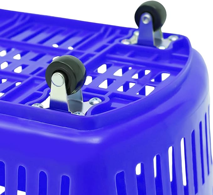 12PCS Plastic Shopping Basket with Handles & Wheels, 35L Rolling Shopping Carts, Grocery Basket with 4 Wheels and Handle, Portable Shopping Baskets for Retail Stores, Supermarkets (12PCS - Blue)