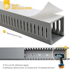 Cable Raceway, 95" Open Slot Cable Management Kit with Upgraded Snap Structure,Wire Cover Cord Hider for Under Desk&Industrial Network/PC/TVs- 23.6" X 1.97" X 2.4" X 4PCS (LWH,Grey)