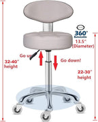 Kaleurrier Swivel Stool Chair Adjustable Height,Heavy Duty Hydraulic Rolling Metal Stool for Kitchen,Salon,Bar,Office,Massage (with Back Rest) (Grey)
