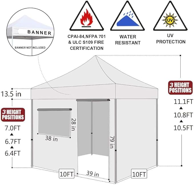 Eurmax USA 10'x10' Pop-up Canopy Tent Commercial Instant Canopies with 4 Removable Zipper End Side Walls and Roller Bag, Bonus 4 SandBags(Gray)
