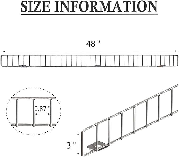 10 Pcs 48" * 3" Silver Retail Gondola Shelf Front Wire Fence Guard Rail - Display Enhancer for Retail Stores, Sturdy Shelf Guardrail