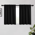 KGORGE Short Blackout Curtains 45 inch Length, Privacy Thermal Insulated Curtains Light Blocking Noise Reducing Window Drapes for Living Room Kitchen, W52 x L45 inches, Black, 2 Panels