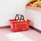 12 PCS Shopping Baskets with Handles, 18L Red Plastic Shopping Basket, Portable Grocery Basket Essential for Supermarket Retail Shop Book Store Laundry(17" x 12" x 9", Red)