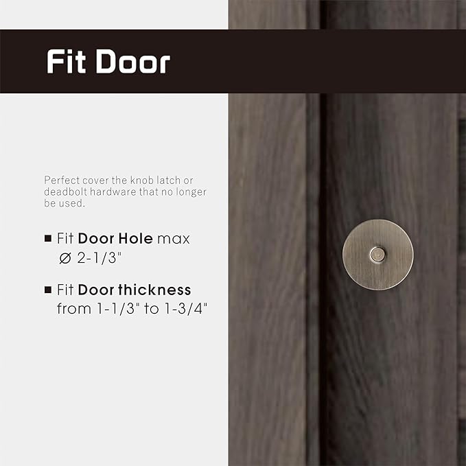 Door Hole Cover Plate, 2-5/8" Diameter Solid Steel, Hole Filler Plate for Door Handle (1, Antique Brass)