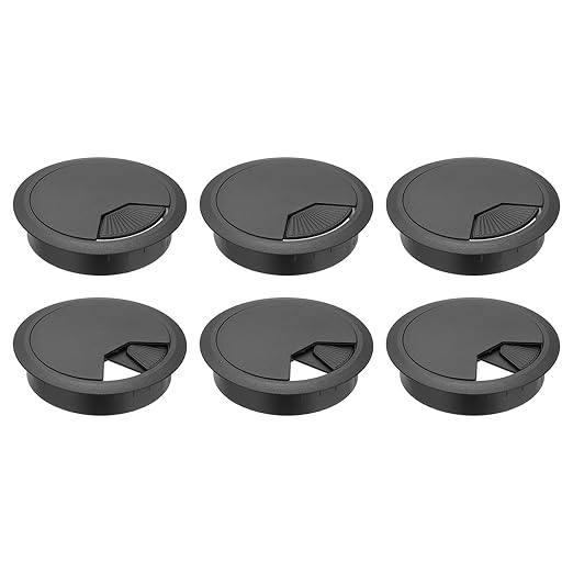 PATIKIL 3 Inch Desk Grommet, 6Pcs Cable Grommet Wire Management Cable Hole Cover Cord Organizer for Office Home Table Countertop, Black