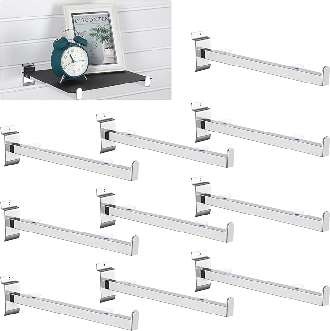Zonon 24 Pcs 12 Inch Slatwall Shelf Bracket Heavy Duty Slatwall Shelves Display Hooks Hangers Paneling Accessories for Panel Retail Shop Garage Room Storage Organizer Exhibition(Silver)