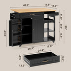 Gizoon Kitchen Island with Storage, Kitchen Island with Drop Leaf, 41.7’’W Rolling Dining Cart, Foldable Countertop, 5 Wheels, Refrigerator Door, Adjustable Shelves, Spice/Towel Rack, Black