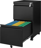 Rolling File Cabinet with Lock, 2 Drawer Metal Mobile Office Filing Cabinet Under Desk for Legal/Letter Size(Assembly Required)