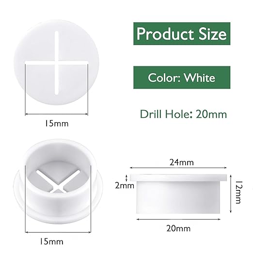 10Pcs Desk Grommet, 3/4" (20mm) White Silicone Cord Hole Cover, Flexible Rubber Wire Grommets, Wall Grommets for Cables Management, Table, Countertop, Cabinets and Furnitures Wire Organizer