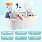 Cleaning Supplies Caddy, Household Tool Organizer with Handle, Portable Plastic Bucket for Shower Essentials Storage, White