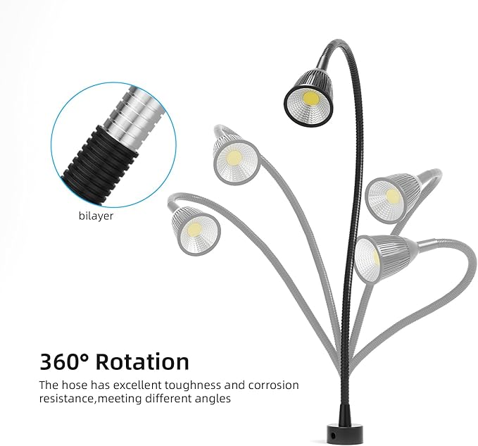 Led Magnetic Work Light 400mm FlexibleGooseneck lamp 500 Lumens 120 Volt forSewing Machine Lathe Milling Drill PressIndustrial Lighting (5W Magnetic Base)