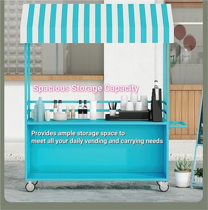 Outdoor Food Vendor Cart with Canopy, Portable Mobile Street Food Stand, Foldable Commercial Vending Trolley Kiosk for Markets and Events(Yellow,55.1in)