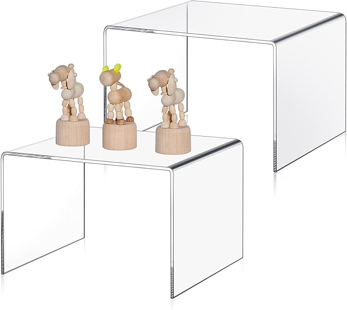 2 Pcs 9 Inch Large Acrylic Risers Display Stands 5 mm Thick Acrylic Shelf Riser Showcase for Collectibles Jewelry Cupcakes Food Figures Perfume Cabinet (Clear)