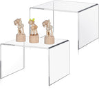 2 Pcs 9 Inch Large Acrylic Risers Display Stands 5 mm Thick Acrylic Shelf Riser Showcase for Collectibles Jewelry Cupcakes Food Figures Perfume Cabinet (Clear)