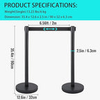 Crowd Control Stanchions, Stanchion Queue Post with Retractable Belts 6.5Ft, Easy Assembly, Crowd Control Barriers, Height 36 Inches, for Crowd Control Barriers, Pack of 6, Black
