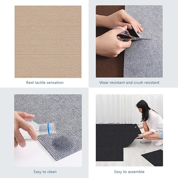 Carpet Tile 24” X 24” Self Adhesive Carpet Floor Tiles Anti-Slip Reusable Carpet Squares Peel and Stick Carpet Floor Tile Easy Install DIY for Bedroom Living Room (11, Dark Grey)