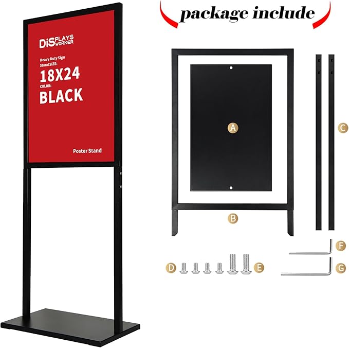 DISPLAYSWORKER Sign holder floor stand, heavy Duty Pedestal poster banner stand for display,18×24 inch slide-in double sided poster sign holder floor standing for board Display (Black, 18×24)