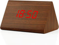 OCT17 Wooden Wood Clock, New Version LED Alarm Digital Desk Clock Adjustable Brightness, Alarm Time, Displays Time Date Temperature - Brown