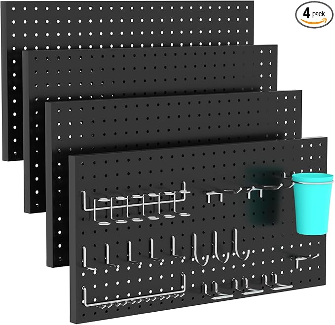 4 PCS - 12" W x 24" H x 0.78" D Metal Pegboard Wall Organizer, Compatible with All 1/8" and 1/4" Hooks, Suitable for Wall Home, Garage Tool Storage, Office Organization, Craft Room, Kitchen