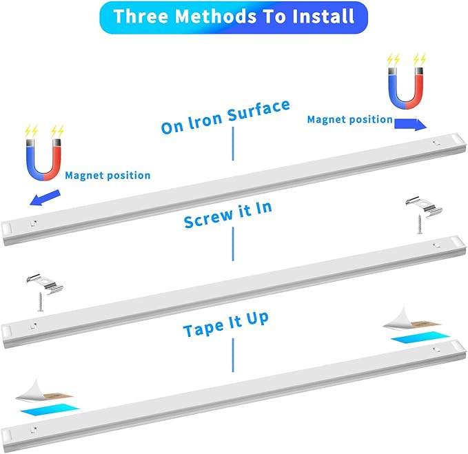 LED Cabinet Lights Bar with Motion Sensor, Dimmable Brightness and Color, Wireless Remote, Ultra Thin Strips Lighting Magnetic Mounting for Kitchen,Bookshelf,Closet 3Pack