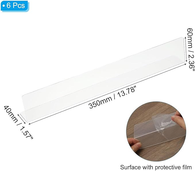 PATIKIL 6 Pack Shelf Dividers for Closet Organization, 13.8x1.57x2.4 Acrylic Closets Separator Kitchen Cabinet Shelves Under Bed Blocker for Bedroom Kitchen Office, Clear