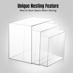 Clisela 3pcs Acrylic Cube Display Stands Box Risers with Hollow Bottoms, Food Risers for Buffet Table, Decorative Display Stand Shelf for Dessert Collectibles Jewelry Figures Show - Clear 6" 7" 8"