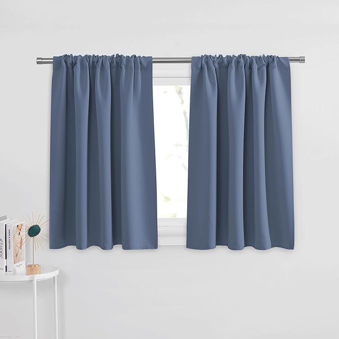PONY DANCE Blue Haze Short Window Curtains for Kitchen 36 inch Long, 2 Panels Set Half Window Drapes for Bedroom Basement, Blackout Small Curtains for Travel Trailers, Width 29 x Length 36 inches