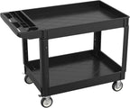 550LBS Utility Cart, 2-Tier 46x25 Inch Utility Cart with Wheels,Heavy Duty Service Cart-Lipped Shelves,Ergonomic Storage Handle and Swivel Wheels for Warehouse, Garage, Cleaning,Black