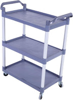 3 Tier Utility Cart Rolling Tool Cart, Heavy Duty Commercial Service Tool 330lbs Load Capacity, Mechanic Tool Storage Organizer for Warehouse Garage M Gray, Equipped with 4