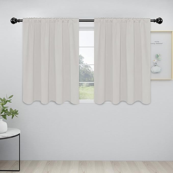 Easy-Going Rod Pocket Blackout Curtains for Bedroom, Room Darkening Window Curtains for Living Room, Thermal Insulated Noise Reduction Solid Window Drapes, 2 Panels(42x36 in, Light Linen)