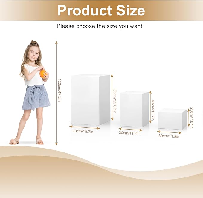 Cube Display Pedestal Stand for Bridal Shop, Square White Display Risers Columns, Party Event Decor Platform Base Showcase for Comic-Con Home Shop Boutiques (11.8*11.8*15.7in)