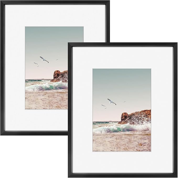Frametory, 8x10 Metal Picture Frame with Mat for 5x7 Picture & Real Glass, Aluminum Photo Frame Collection (Black, 2 Pack)