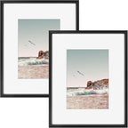 Frametory, 8x10 Metal Picture Frame with Mat for 5x7 Picture & Real Glass, Aluminum Photo Frame Collection (Black, 2 Pack)