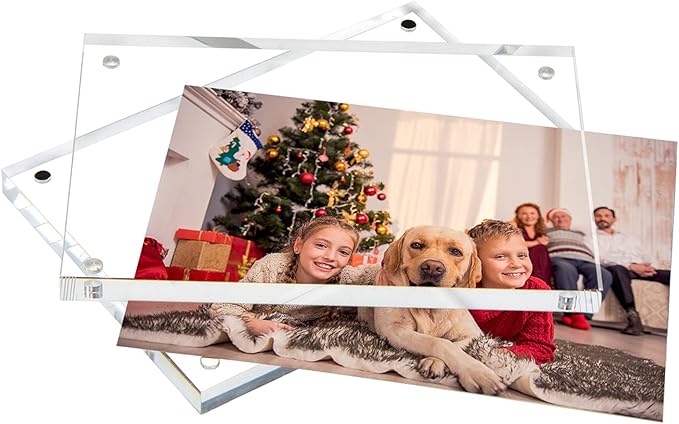 NIUBEE 4x6 Acrylic Photo Frame 3 Packs, Picture Frame 20% Thicker Block, Clear Frameless Acrylic Frames Double Sided，Magnetic frames for Desktop