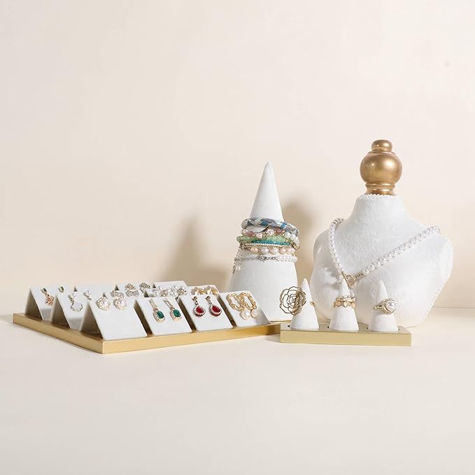 GemeShou Velvet bracelet display stand for selling, white jewelry bangle holder with golden base, felt bracelet storage organizer for nightstand home decor【Bracelet holder-white】