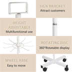 5-Tier Metal Spinning Display Stand Rack with Wheels, Keychain Jewelry Stocking Hat Display Stand, White