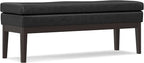 SIMPLIHOME Carlson Ottoman Bench - 45 inch Wide Upholstered Vegan Leather Rectangle Ottoman in Distressed Black, Mid Century Modern Bench for Bedroom, Entryway or Living Room with Padded Seat
