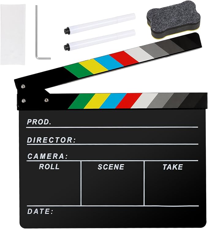 Acrylic Movie Film Directors Clapboard, Photography Video TV Cut Action Scene Slate Clapper Board Props, Black