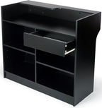 Free-Standing Black Melamine Register Stand, with Adjustable Shelves, Pull-Out Drawer, and Check Writing Area