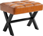 IBUYKE Small 12" H Footrest Stool, Square PU Foot Stool with Metal X-Leg, Multi-Use as Small Side Table, Step Stool for Living Room, Bedroom, Entryway, Office, Light Brown WBD012J