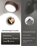 EZVALO LED Wall Mounted Lights, 5500mAh Rechargeable Wall Sconces Lamp, 3 Color Temps & Remote and Touch Control, 360°Rotation Dimmable Cordless Wall Light for Bedroom Reading Study (2 Pack Walnut)