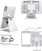Desktop Anti-Theft Security Kiosk Stand Holder Enclosure for iPad 10.2-Inch (9th Gen.2021,8th Gen.2020,7th Gen.2019),with Lock & Key,Flip & 360°Rotating Horizontal or Vertical Design(Silver)