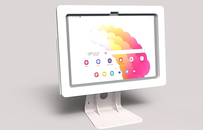 TABcare Anti-Theft Acrylic Case with 360 Rotate 180 Swivel Metal Desktop Stand & 90-Degree USB C Cable for Samsung Galaxy TAB Tablet (White, TAB A8 10.5)