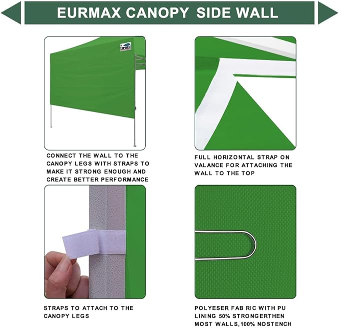 Eurmax USA 10ft Instant Canopy SunWall Canopy Tent Sidewall for Pop Up Canopy Tent,1 Pack Removable Sidewall Only(Kelly Green)