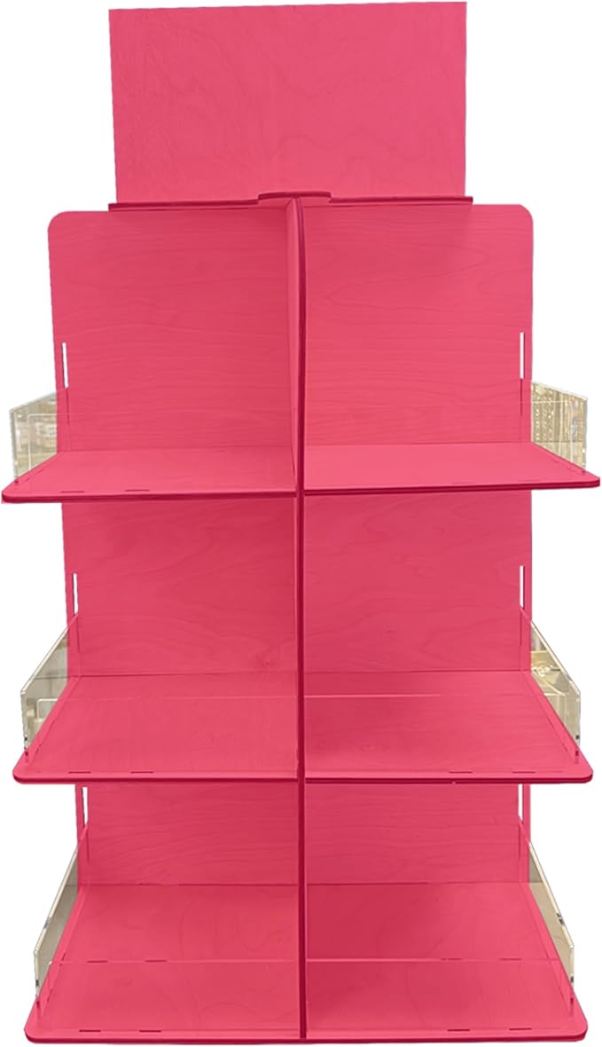 Versatile 4-Sided Rotating Display Stand for Candy, Snacks, Jams, Produce and More - Ideal for Craft Shows, Farmers Markets, and Retail Stores - 12 Shelves, Heavy-Duty Design, Easy Setup (Pink)