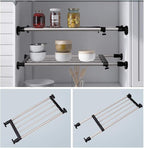 BAOYOUNI Expandable Shelf Closet Tension Rod Adjustable Shelving Unit Storage Rack Organizer Hanger Space Saving Divider for Wardrobe, Cupboard, Kitchen, Bathroom Use, Black